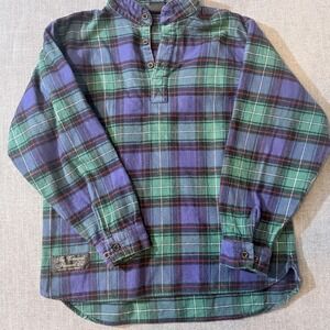Vermont Flannel Co Henley Pullover Plaid Green Purple Blue Youth 10-12 V2 34